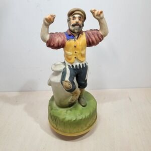 CMI Boston 1972 Porcelain Figurine Man‎ with Milk Can Musical Movement